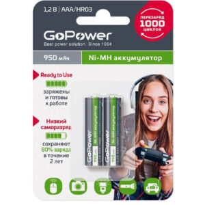 Аккумулятор GoPower (AAA, 950mAh, 2 шт.)