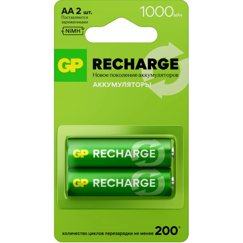Аккумулятор GP Recharge (AA, 1000mAh, 2 шт.) (100AAHCV-2CRSBC2)