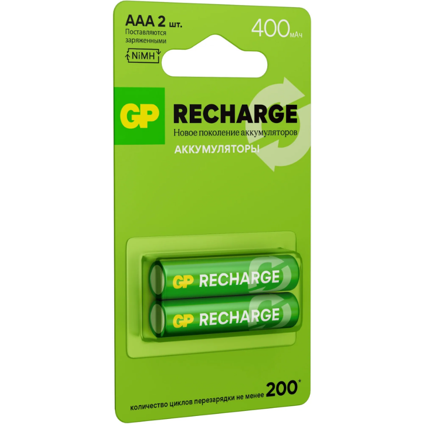 Аккумулятор GP Recharge (AAA, 400mAh, 2 шт.) (40AAAHCV-2CRSBC2) — изображение 2