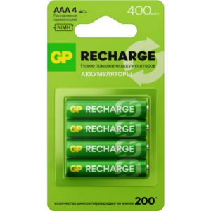 Аккумулятор GP Recharge (AAA, 400mAh, 4 шт.) (40AAAHCV-2CRSBC4)