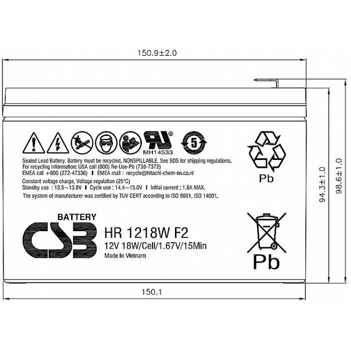 Аккумуляторная батарея CSB HR 1218W F2 — изображение 2