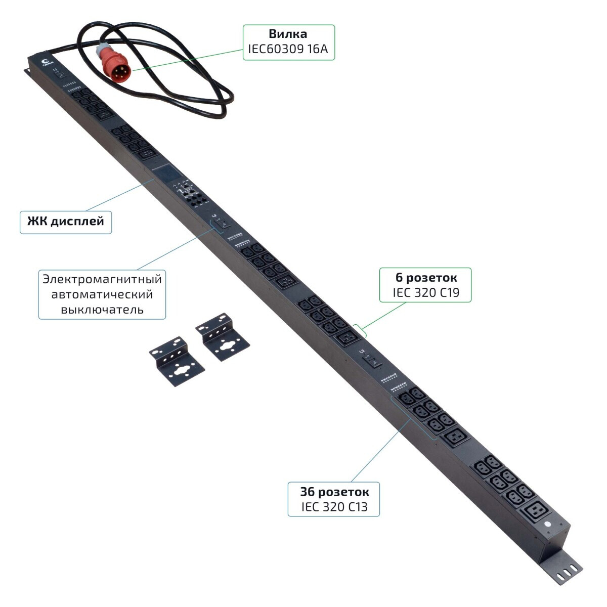 Блок розеток Cabeus SMART-PDU-16-3P-36C13-6C19-I309-M