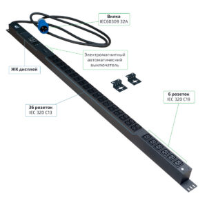 Блок розеток Cabeus SMART-PDU-32-1P-36C13-6C19-I309-M