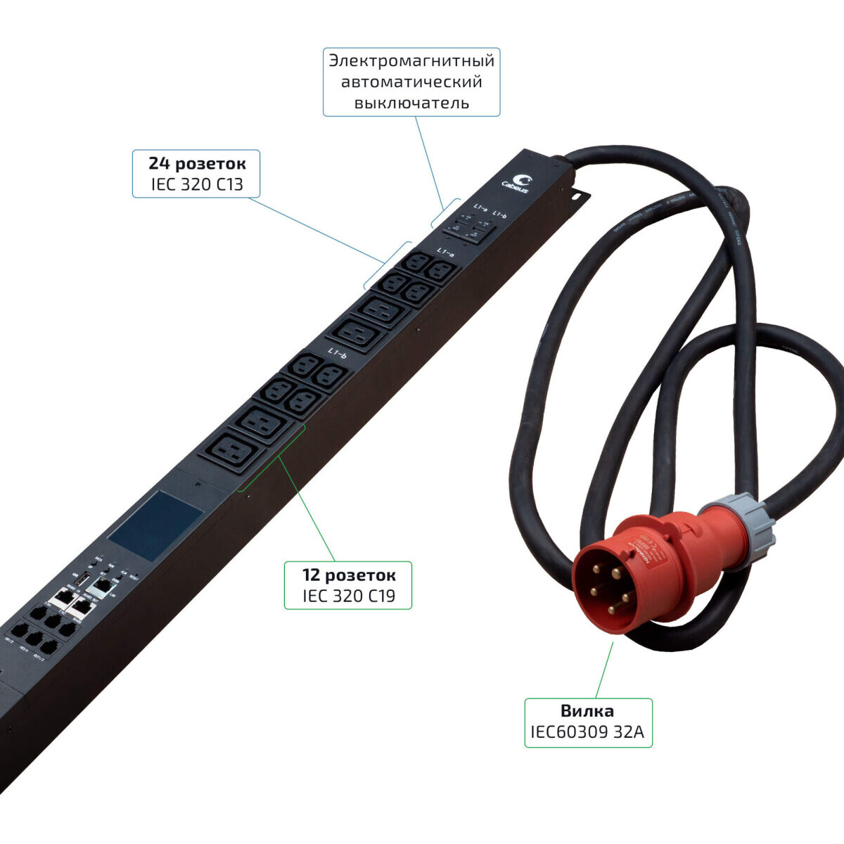Блок розеток Cabeus SMART-PDU-32-3P-24C13-12C19-I309-M — изображение 4