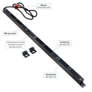 Блок розеток Cabeus SMART-PDU-32-3P-36C13-6C19-I309-CM