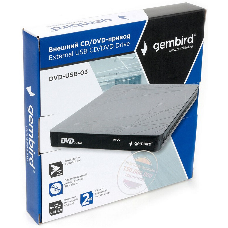 Внешний оптический привод Gembird DVD-USB-03C Black RTL — изображение 5