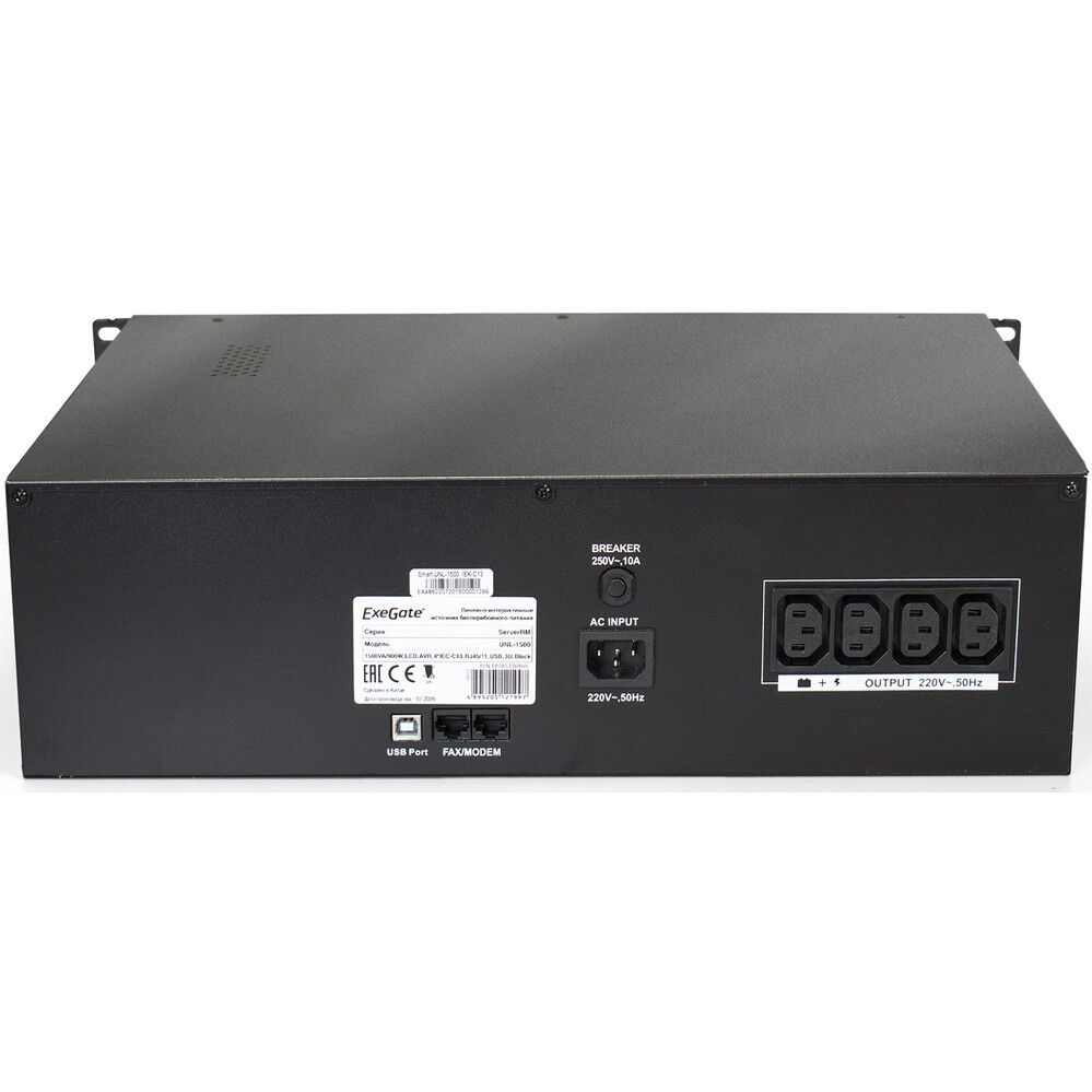 ИБП ExeGate ServerRM UNL-1500.LCD.AVR.C13.RJ.USB.3U — изображение 2