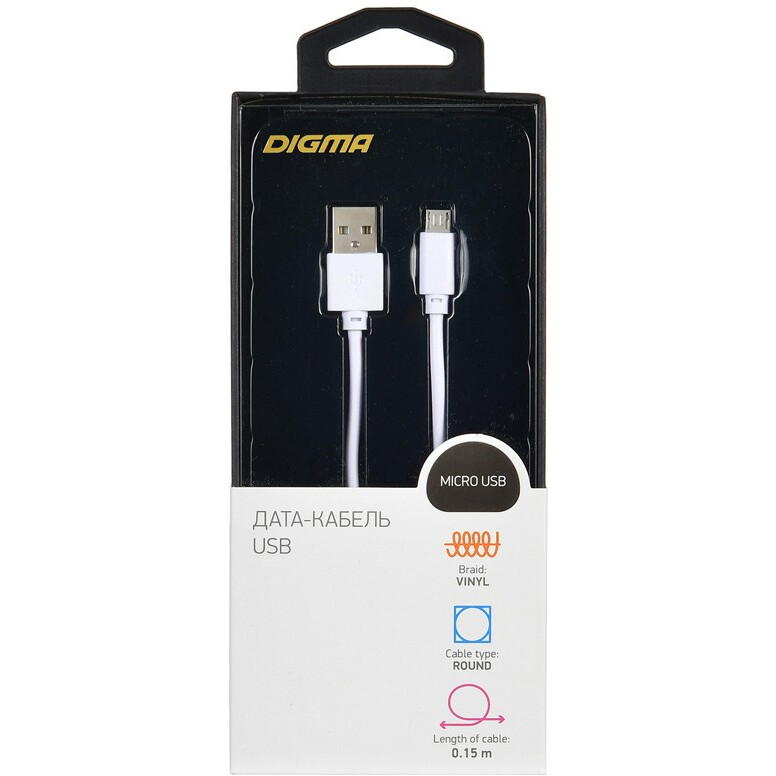Кабель USB A (M) - microUSB B (M), 0.15м, Digma MICROUSB-0.15M-WH — изображение 3