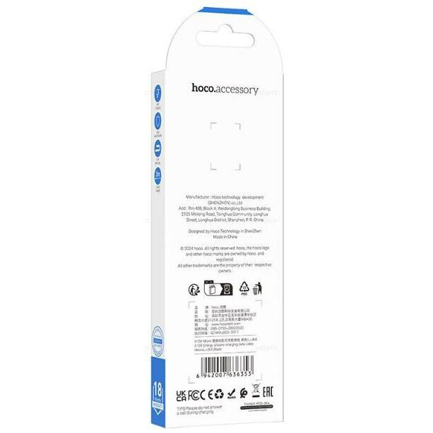 Кабель USB A (M) - microUSB B (M), 3м, HOCO X109 Black (HC-36353) — изображение 3