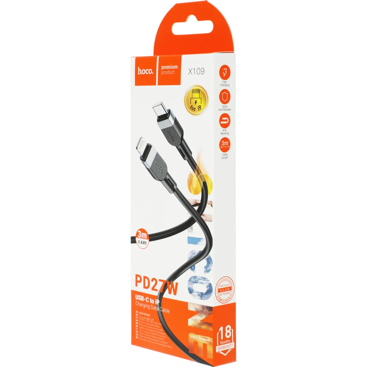 Кабель USB Type-C - Lightning, 3м, HOCO X109 Black (36339) — изображение 3