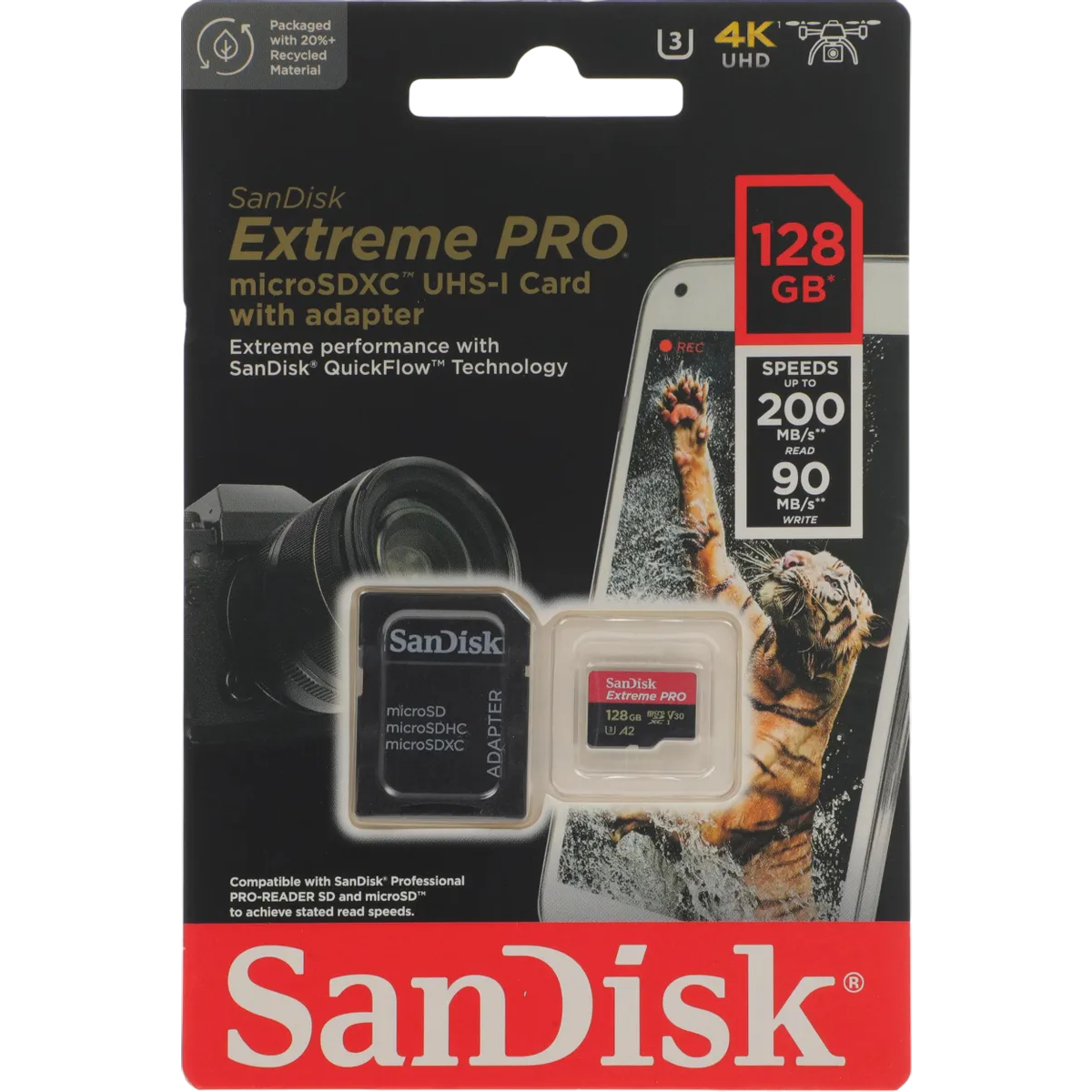 Карта памяти 128GB MicroSD SanDisk Extreme Pro + SD адаптер (SDSQXCD-128G-GN6MA) — изображение 2