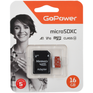 Карта памяти 16GB MicroSD GoPower + SD адаптер (00-00025678)