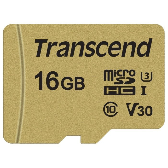 Карта памяти 16GB MicroSD Transcend + SD адаптер (TS16GUSD500S)