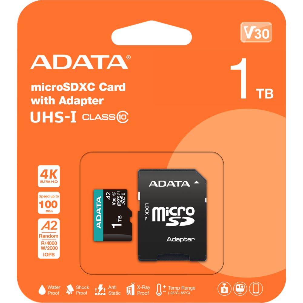 Карта памяти 1TB MicroSD ADATA Premier Pro + SD адаптер (AUSDX1TUI3V30SA2-RA1) — изображение 2