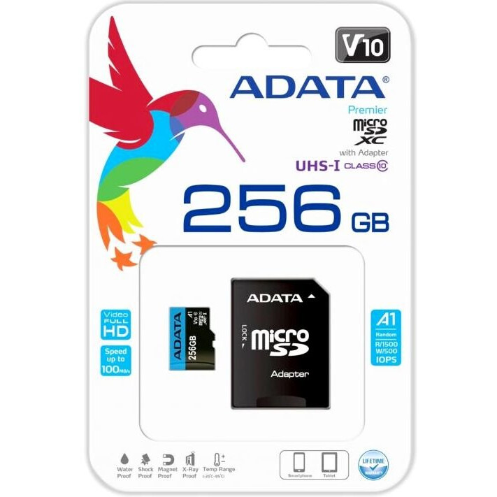 Карта памяти 256GB MicroSD ADATA Premier + SD адаптер (AUSDX256GUICL10A1-RA1) — изображение 3