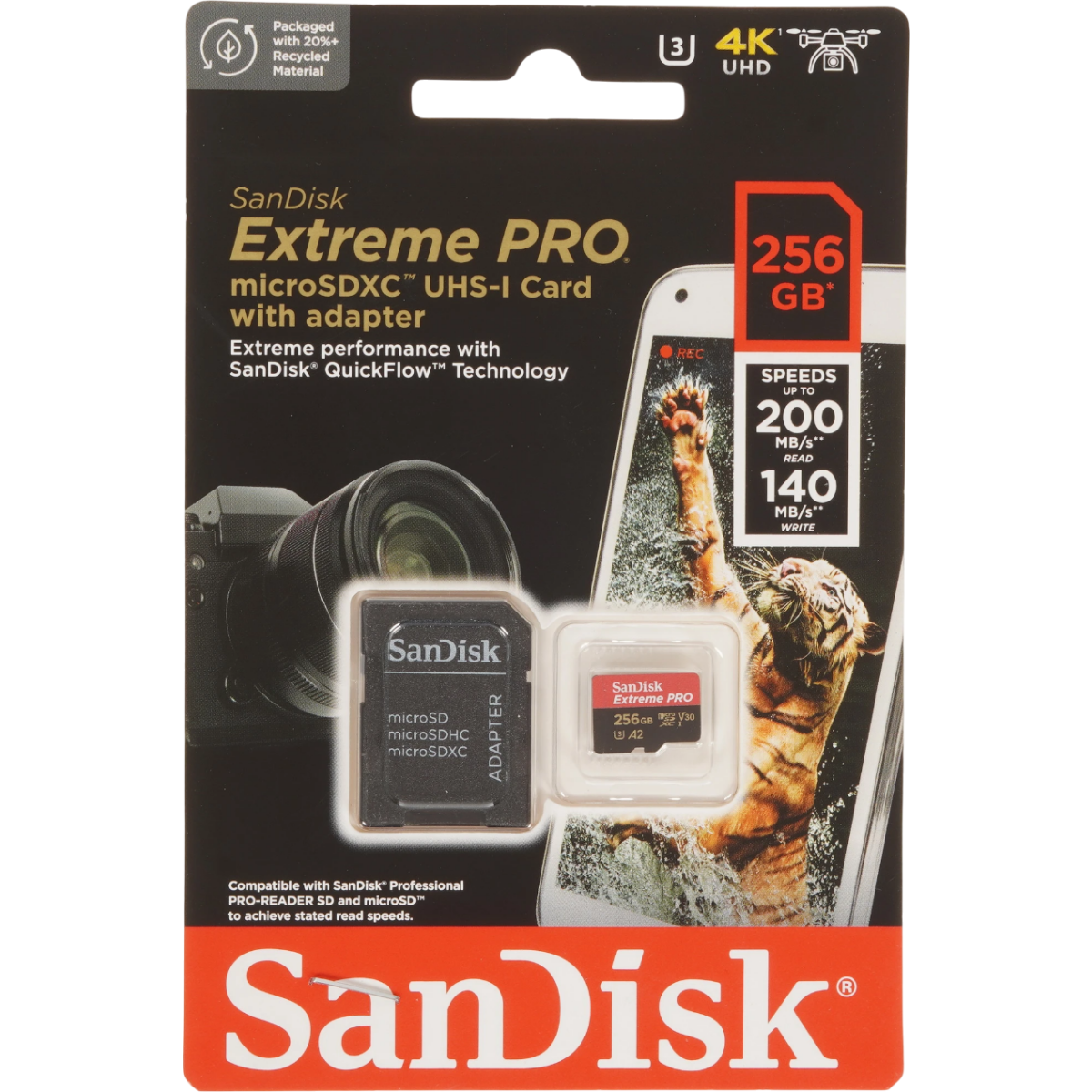 Карта памяти 256GB MicroSD SanDisk Extreme Pro + SD адаптер (SDSQXCD-256G-GN6MA) — изображение 2