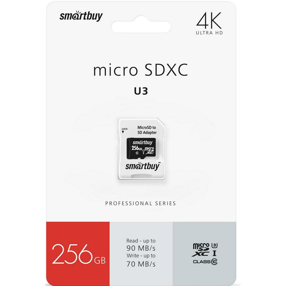Карта памяти 256GB MicroSD SmartBuy + SD адаптер (SB256GBSDCL10U3-01) — изображение 2