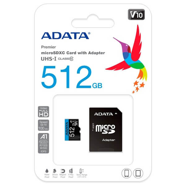 Карта памяти 512GB MicroSD ADATA + SD адаптер (AUSDX512GUICL10A1-RA1) — изображение 2