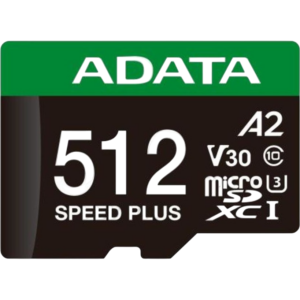 Карта памяти 512GB MicroSD ADATA SPEED PLUS + SD адаптер (UD512GUI3V30A2SP-RA1)