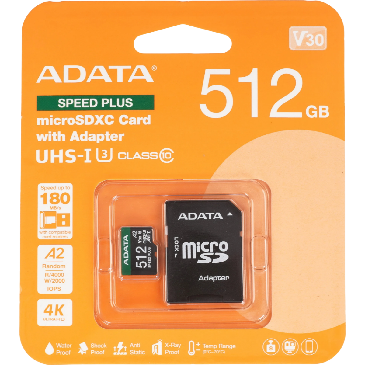Карта памяти 512GB MicroSD ADATA SPEED PLUS + SD адаптер (UD512GUI3V30A2SP-RA1) — изображение 2