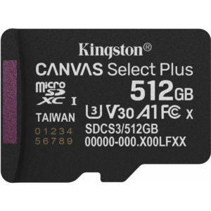 Карта памяти 512GB MicroSD Kingston Canvas Select Plus (SDCS3/512GBSP)