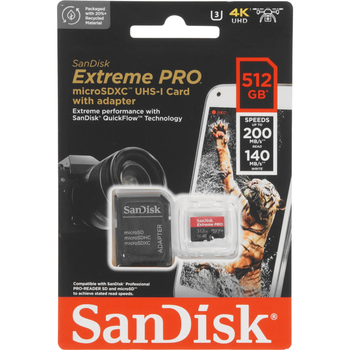 Карта памяти 512GB MicroSD SanDisk Extreme Pro + SD адаптер (SDSQXCD-512G-GN6MA) — изображение 2