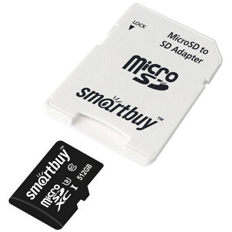 Карта памяти 512GB MicroSD SmartBuy + SD адаптер (SB512GBSDCL10U3-01)