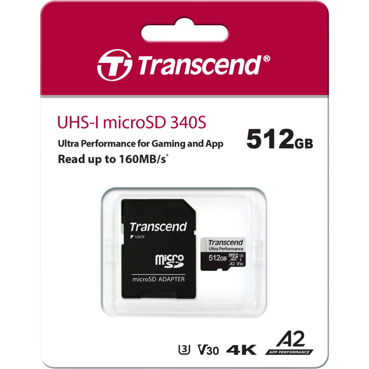 Карта памяти 512GB MicroSD Transcend + SD адаптер (TS512GUSD340S) — изображение 3