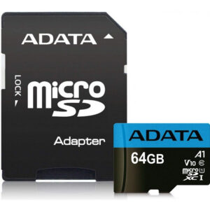 Карта памяти 64GB MicroSD ADATA Premier + SD адаптер  (AUSDX64GUICL10A1-RA1)