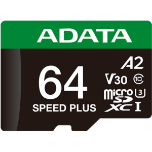 Карта памяти 64GB MicroSD ADATA SPEED PLUS + SD адаптер (UD64GUI3V30A2SP-RA1)