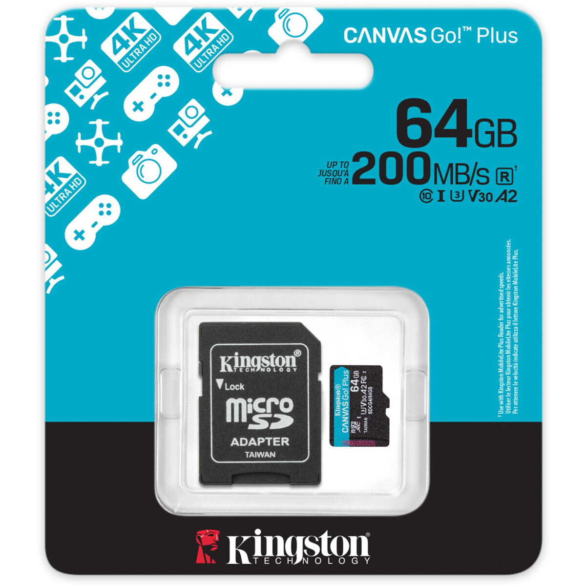 Карта памяти 64GB MicroSD Kingston Canvas Go! Plus + SD адаптер (SDCG4/64GB) — изображение 3