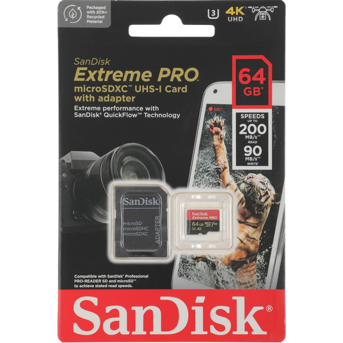 Карта памяти 64GB MicroSD SanDisk Extreme Pro + SD адаптер (SDSQXCU-064G-GN6MA) — изображение 2