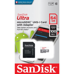 Карта памяти 64GB MicroSD SanDisk Ultra + SD адаптер (SDSQUNR-064G-GN3MA)
