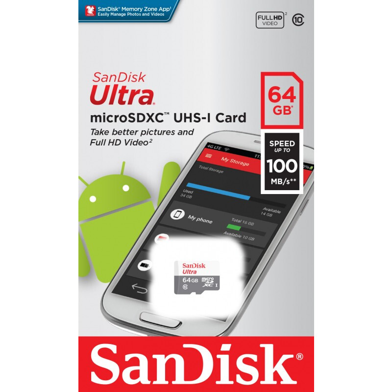 Карта памяти 64GB MicroSD SanDisk Ultra (SDSQUNR-064G-GN3MN)