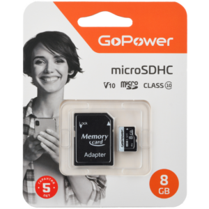 Карта памяти 8GB MicroSD GoPower + SD адаптер (00-00025673)