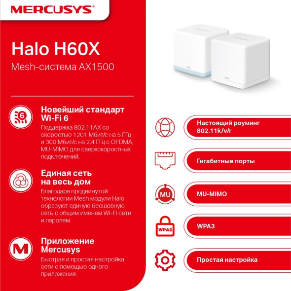 Маршрутизатор Mercusys Halo H60X(2-pack) — изображение 3