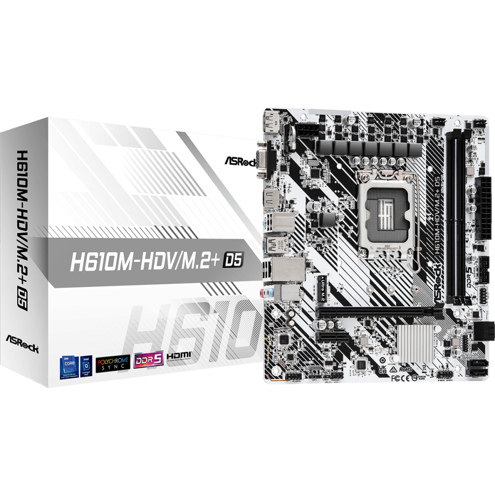 Материнская плата ASRock H610M-HDV/M.2+ D5, LGA1700, Intel H610, mATX — изображение 5