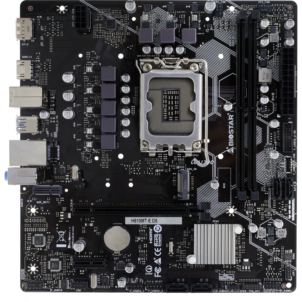 Материнская плата Biostar H610MT-E D5, LGA1700, Intel H610, mATX