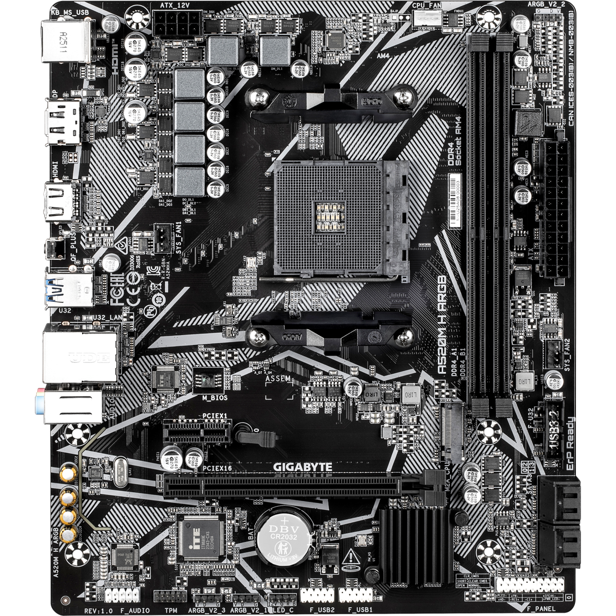 Материнская плата GIGABYTE A520M H ARGB, AM4, AMD A520, mATX