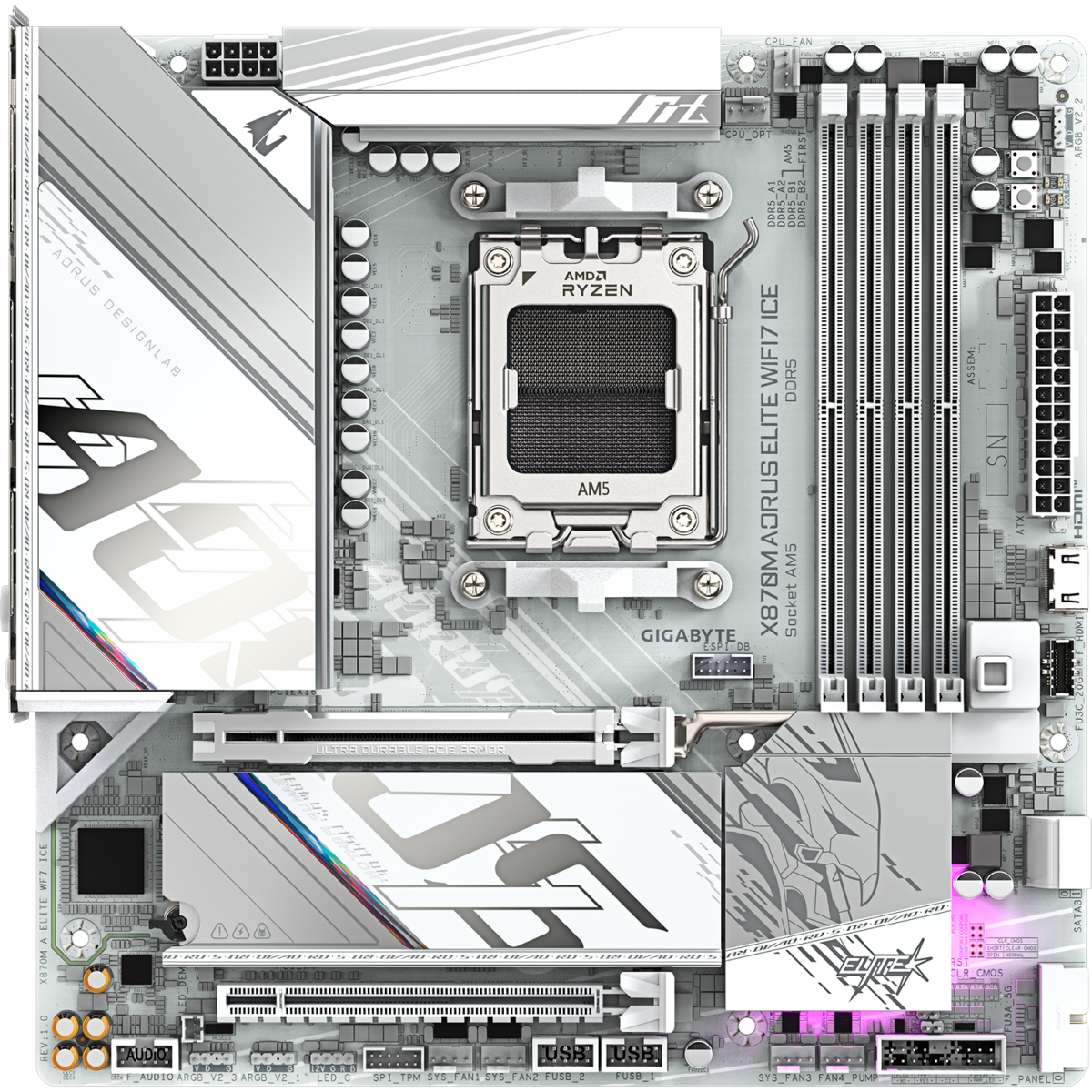 Материнская плата GIGABYTE X870M AORUS ELITE WiFi7 ICE, AM5, AMD X870, mATX