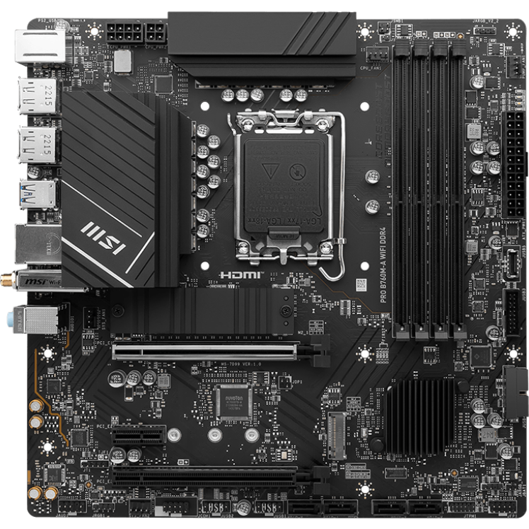 Материнская плата MSI PRO B760M-A WIFI DDR4, LGA1700, Intel B760, mATX