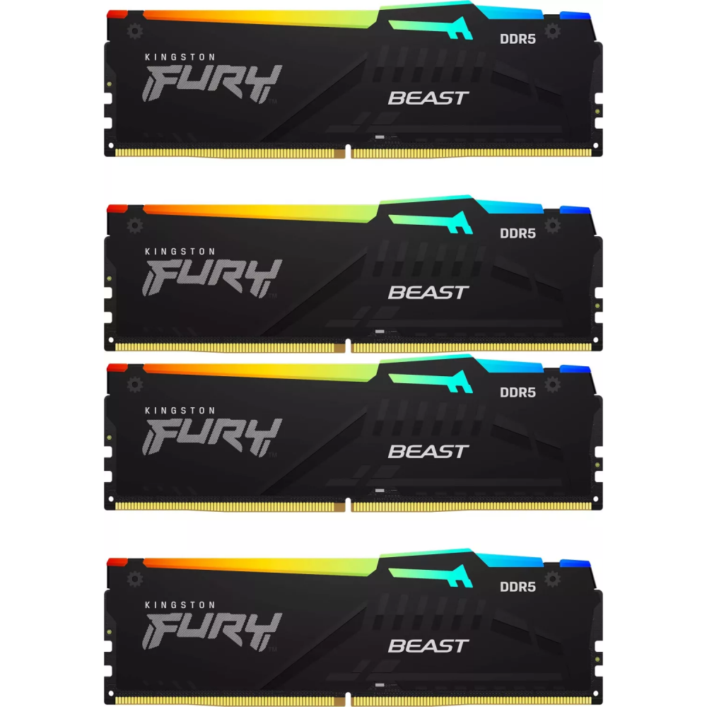 Оперативная память 128GB DDR5 5600MHz Kingston Fury Beast Black RGB (KF556C40BBAK4-128) (4x32GB KIT)