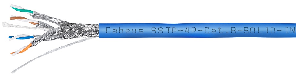 Кабель витая пара S/FTP 8 кат. 4 пары Cabeus SSTP-4P-Cat.8-SOLID-IN-LSZH-BL-100