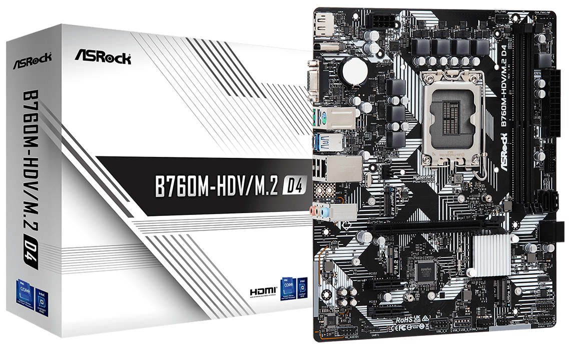 Материнская плата ASRock B760M-HDV/M.2 D4, LGA1700, Intel B760, mATX