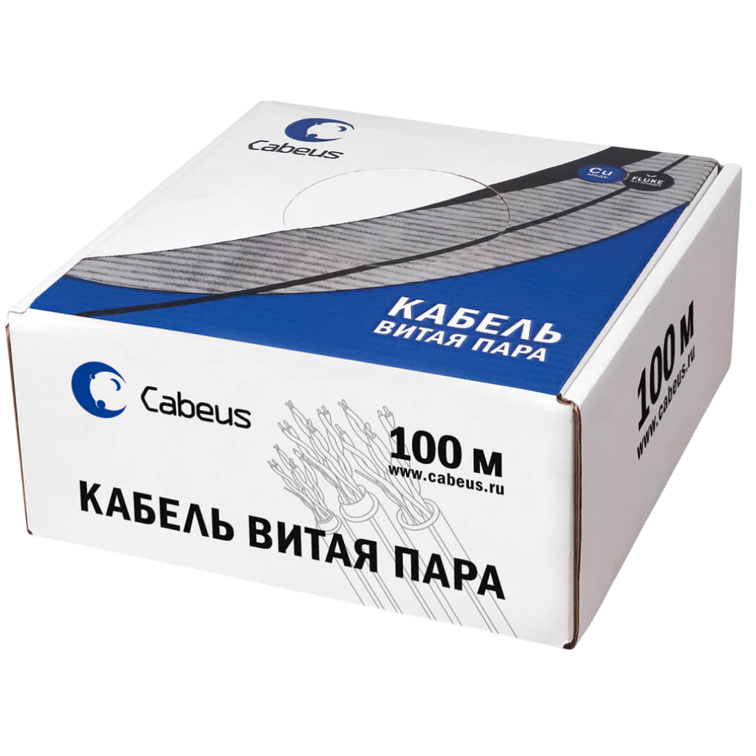 Кабель витая пара U/UTP 5e кат. 4 пары Cabeus UTP-4P-Cat.5e-SOLID-YL-100