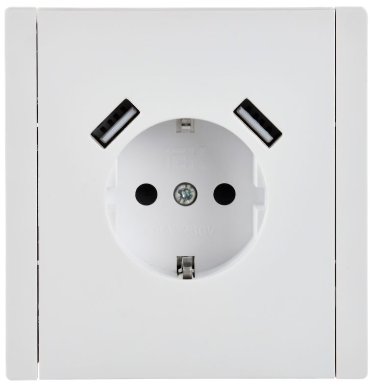 Розетка с заземлением с 2 USB IEK FP-R14-16-U21-D31-K01