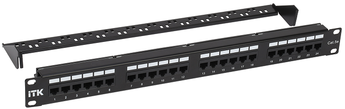 Патч-панель 19", 24xRJ45, UTP, Кат. 5е ITK PP24-1UC5EU-D05-1