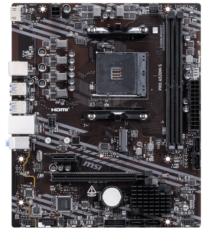 Материнская плата MSI PRO A520M-S, AM4, AMD A520, mATX