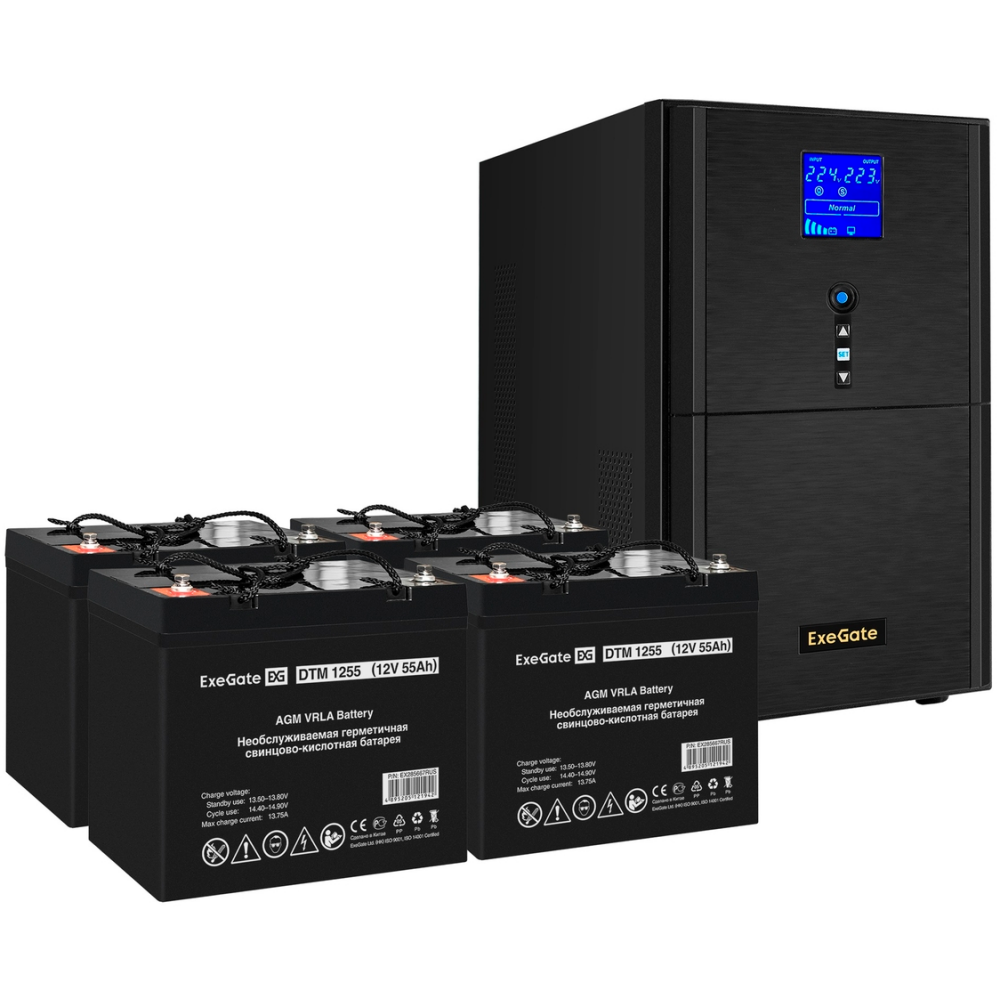 ИБП ExeGate SineTower SZ-3000.LCD.AVR.3SH.1C13.RJ.USB + 4xDTM 1255 (55Ач)