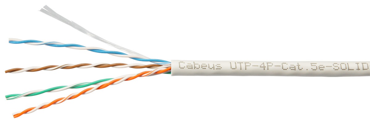 Кабель витая пара U/UTP 5e кат. 4 пары Cabeus UTP-4P-Cat.5e-SOLID-GY